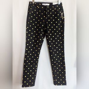 New Old Navy Black Ankle Pants Gold Polka Dots Pixie Stretchy Size 0 Party